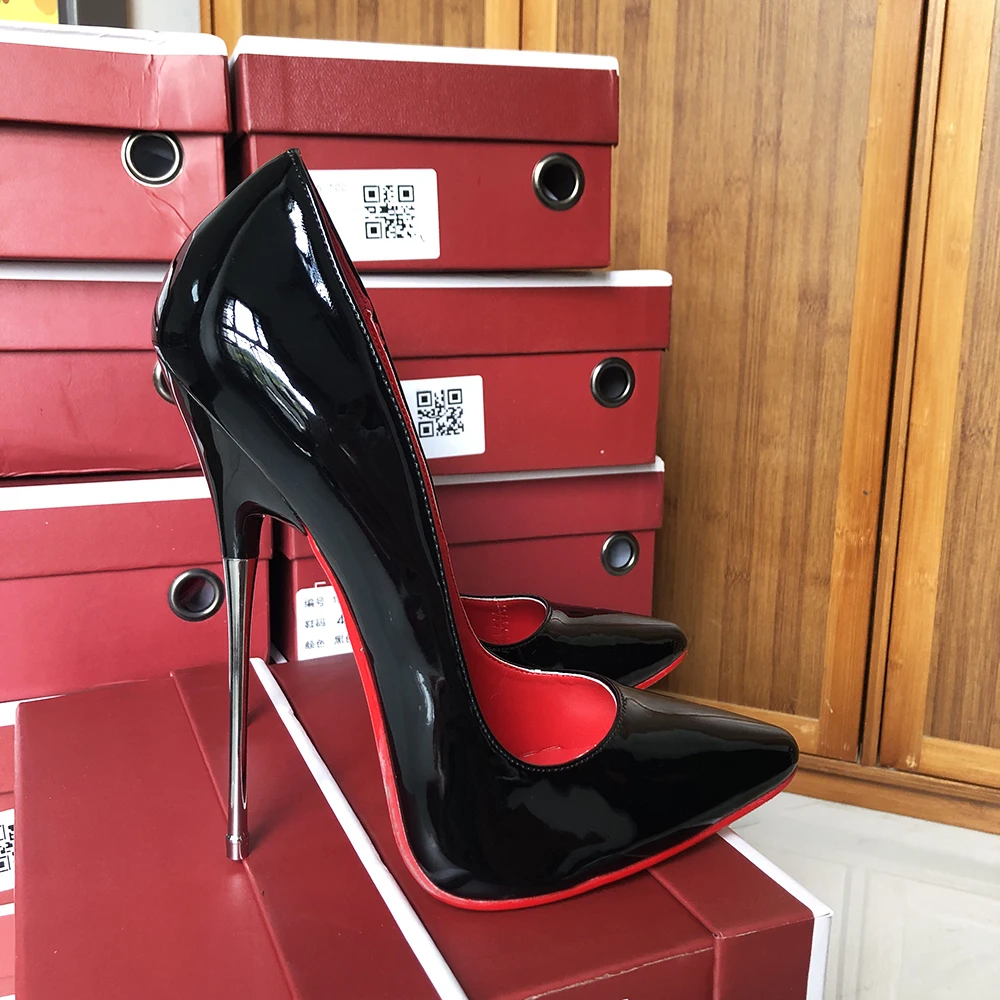 Туфли-лодочки женские металлические на высоком каблуке 16 см черные/красные