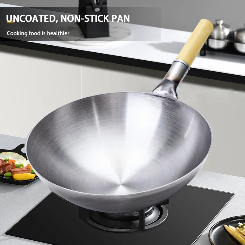 Китайская железная антипригарная деревянная ручка традиционный вок без