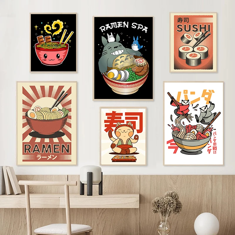 

Современный кухонный декор, японские и корейские плакаты с едой, искусство печати на стене в стиле ретро с рисунком суши, рома