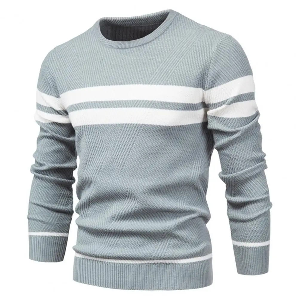 

Chic Men Sweater Knitting Casual Fall Winter Sweater Color Matching Fall Winter Sweater