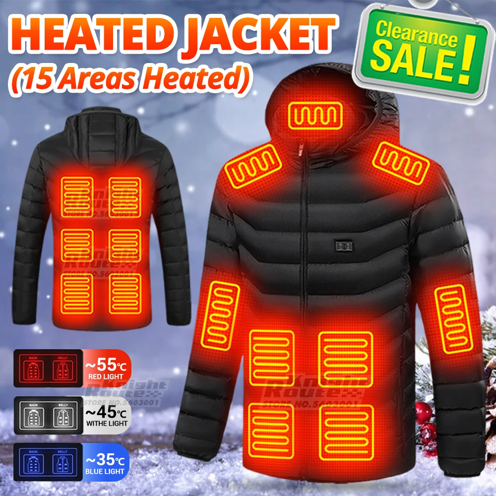 Clearance sale! 15 Area Heated Jacket Warm Heating Jacket Vest USB Heated Vests Coat Hiking Fishing Camping Winter EU Size 2023