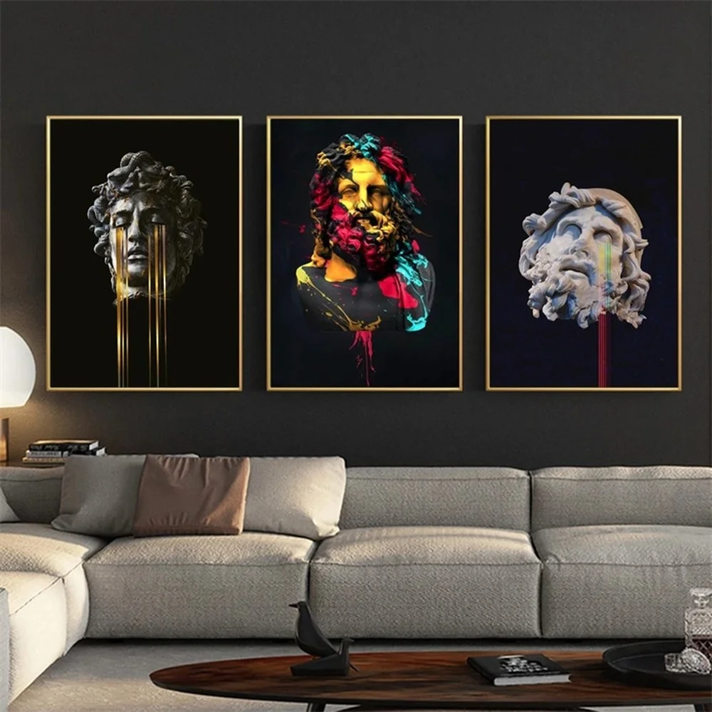 

Greek Mythology God Sculpture Zeus Poster Print On The Canvas Wall Art for Living Room Home Decoration Watercolor Pictures