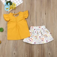 new 2022 baby summer clothing toddler baby girl outfits clothes 2pcs set yellow flying sleeve topsfloral skirt holiday clothes