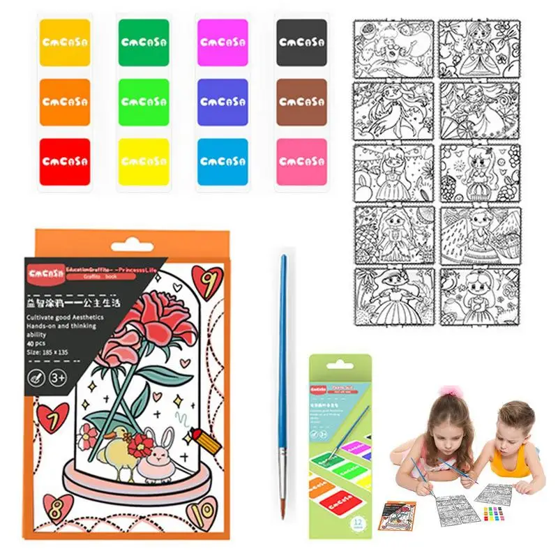 

Watercolor Coloring Book Watercolor Books Cute Watercolor Painting Book Pocket Painting Book With Paints And Brush For Kids 3