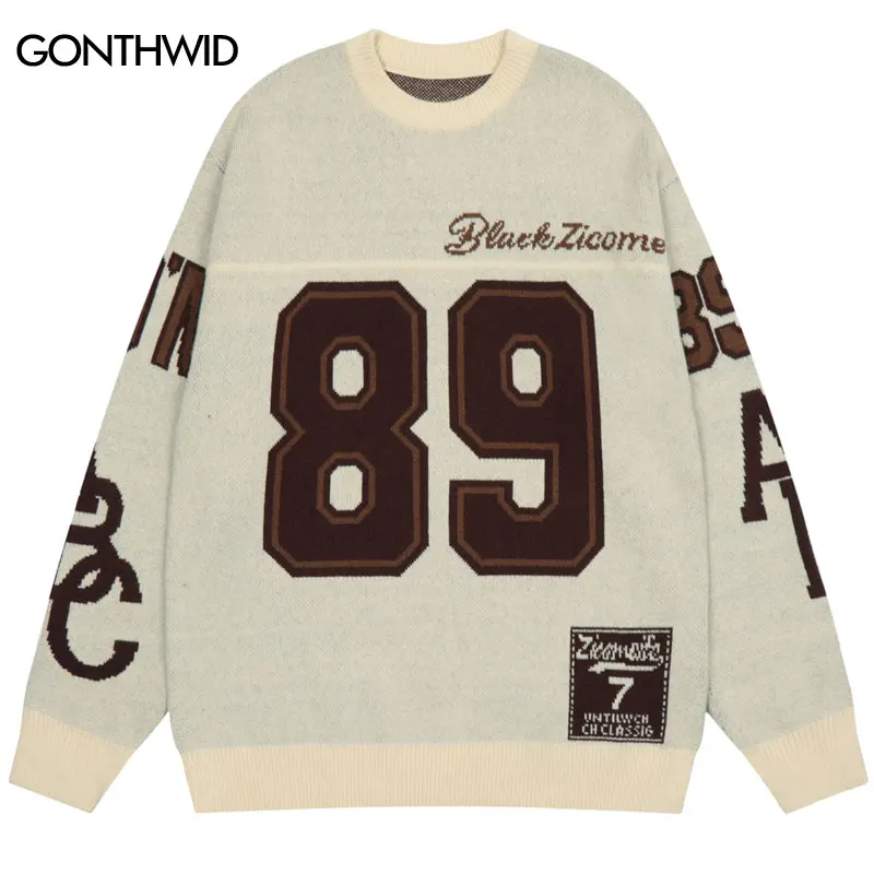 

Vintage Sweater Streetwear Mens Hip Hop Retro Knitted Letter 89 Jumpers Sweater Autumn Harajuku Autumn Casual Pullovers Couple