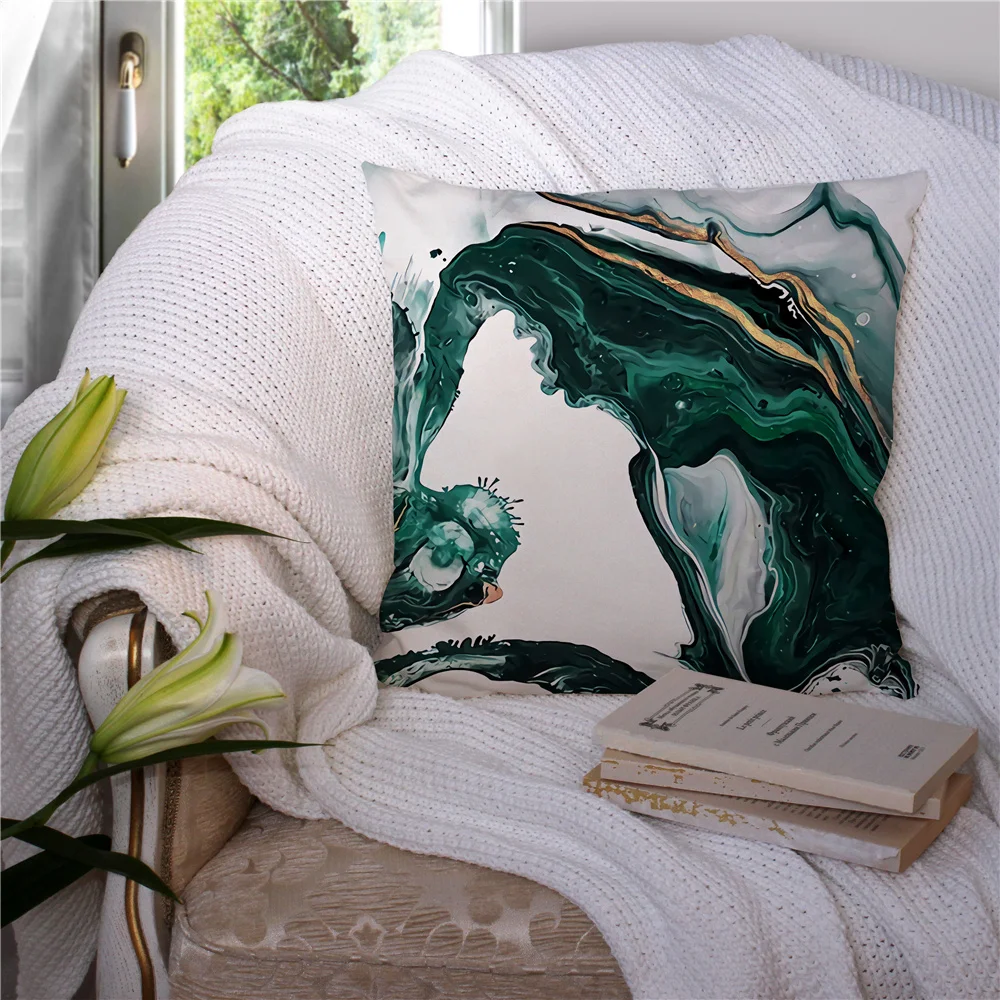 

Наволочка из золотой фольги с зеленой линией реки, наволочка для подушки, домашний декор, чехол для спинки сиденья автомобиля в отеле, диван...