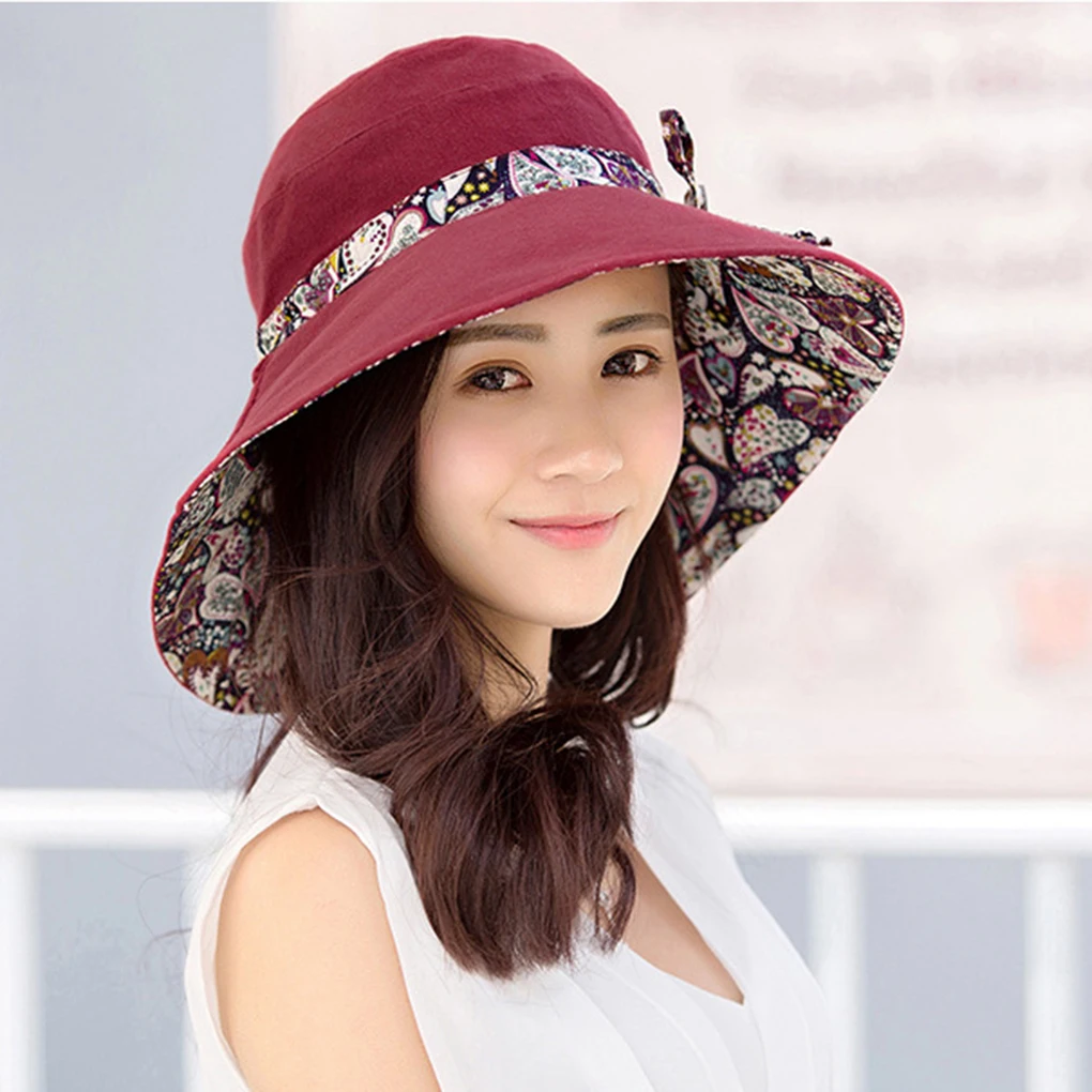 

Summer Outdoor Travel Beach Women Wide Brim Hat Girl Sun Cap Lady UV Protection Panama Cap Bowtie Decoration