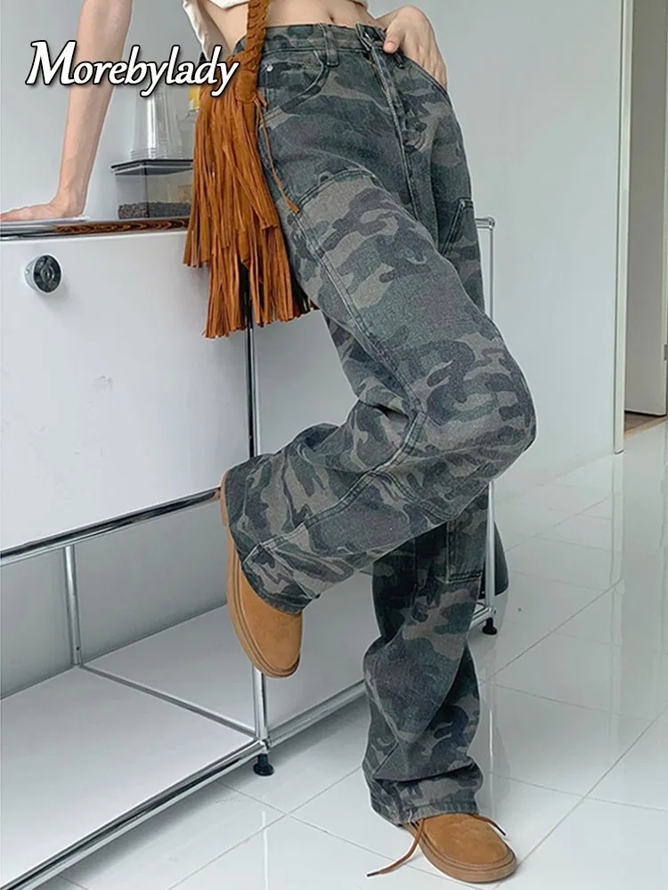 

Morebylady Baggy Jeans Y2k Women Streetwear High Waisted Denim Camouflage Jeans Hip Pop Loose Cargo Pants Female Korean Fashion