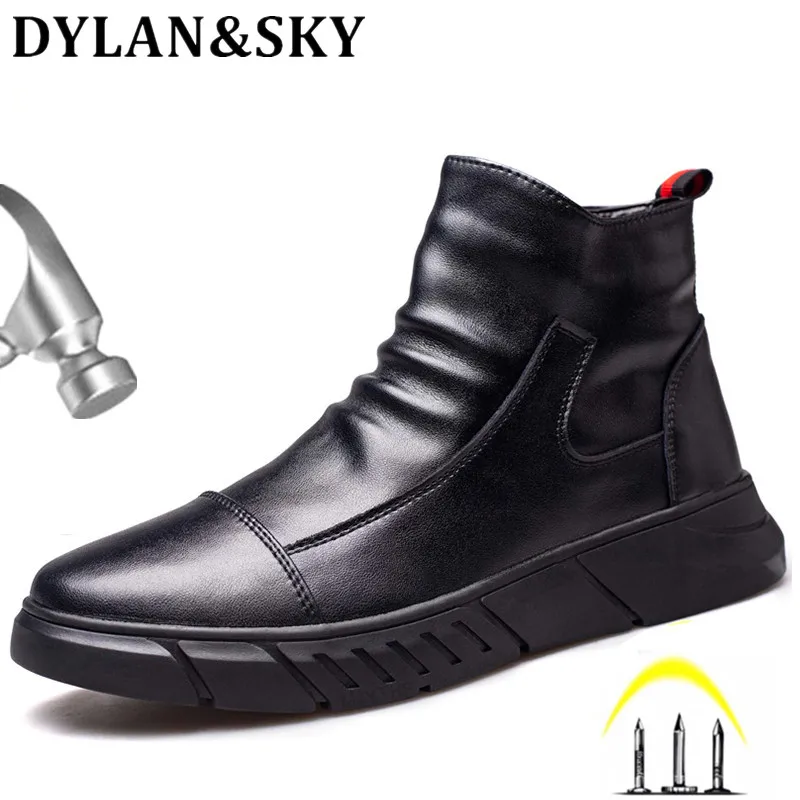 

Genuine Leather Men's Boots Safety Shoes Men Chelsea Boots Steel Toe Shoes Work Sneakers Indestructible Shoes Security Boots