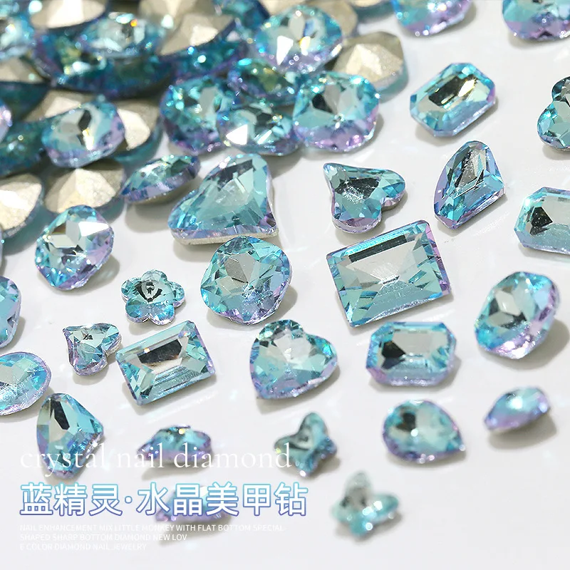 

20pcs Luxury Shiny Crystal Pointed Gems Nail Art Decorations Glitter Blue Fairy Nail Rhinestones Charms Mixed Manicure Accessory