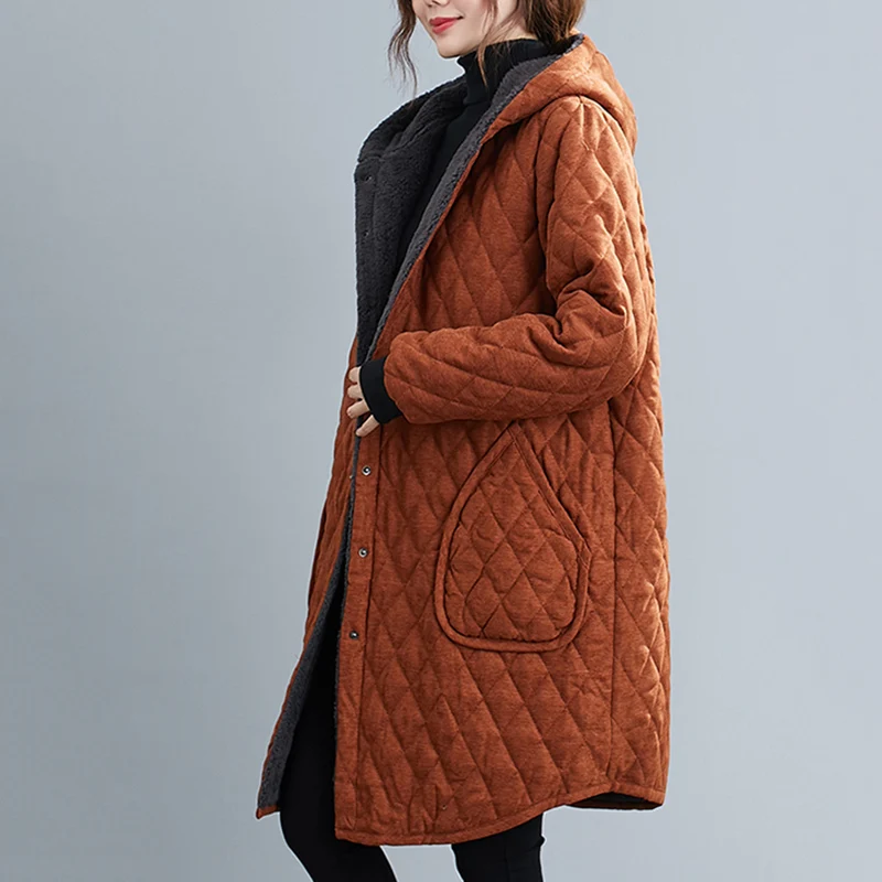 Casual Cotton Women's Long Coat Retro Plus Velvet Thick Hooded Winter Jacket Ethnic Fashion Warm Long Parka Plus Size XL Parkas