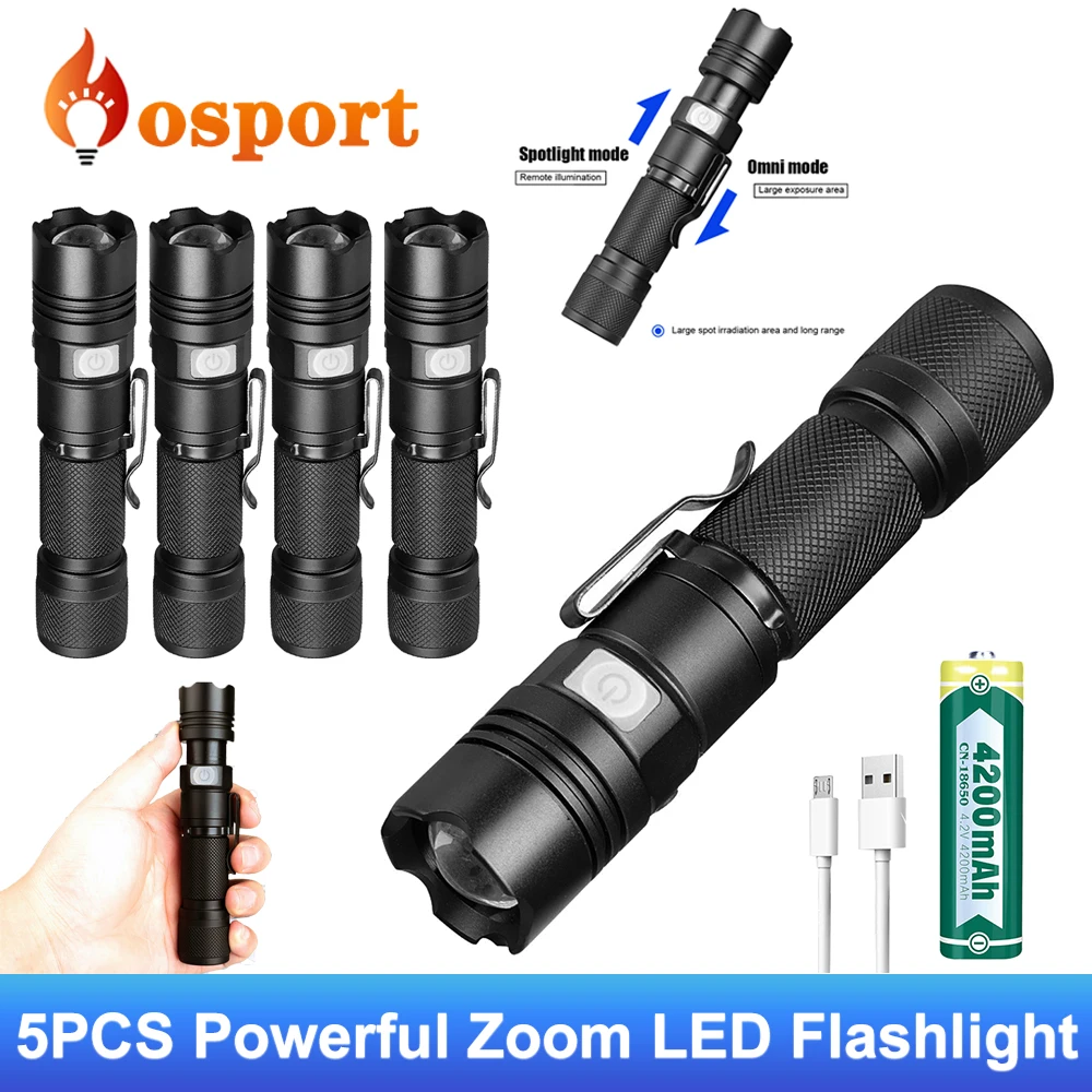 

5 шт., мощный фонарик XHP50, 1200 лм, мАч, 5 режимов