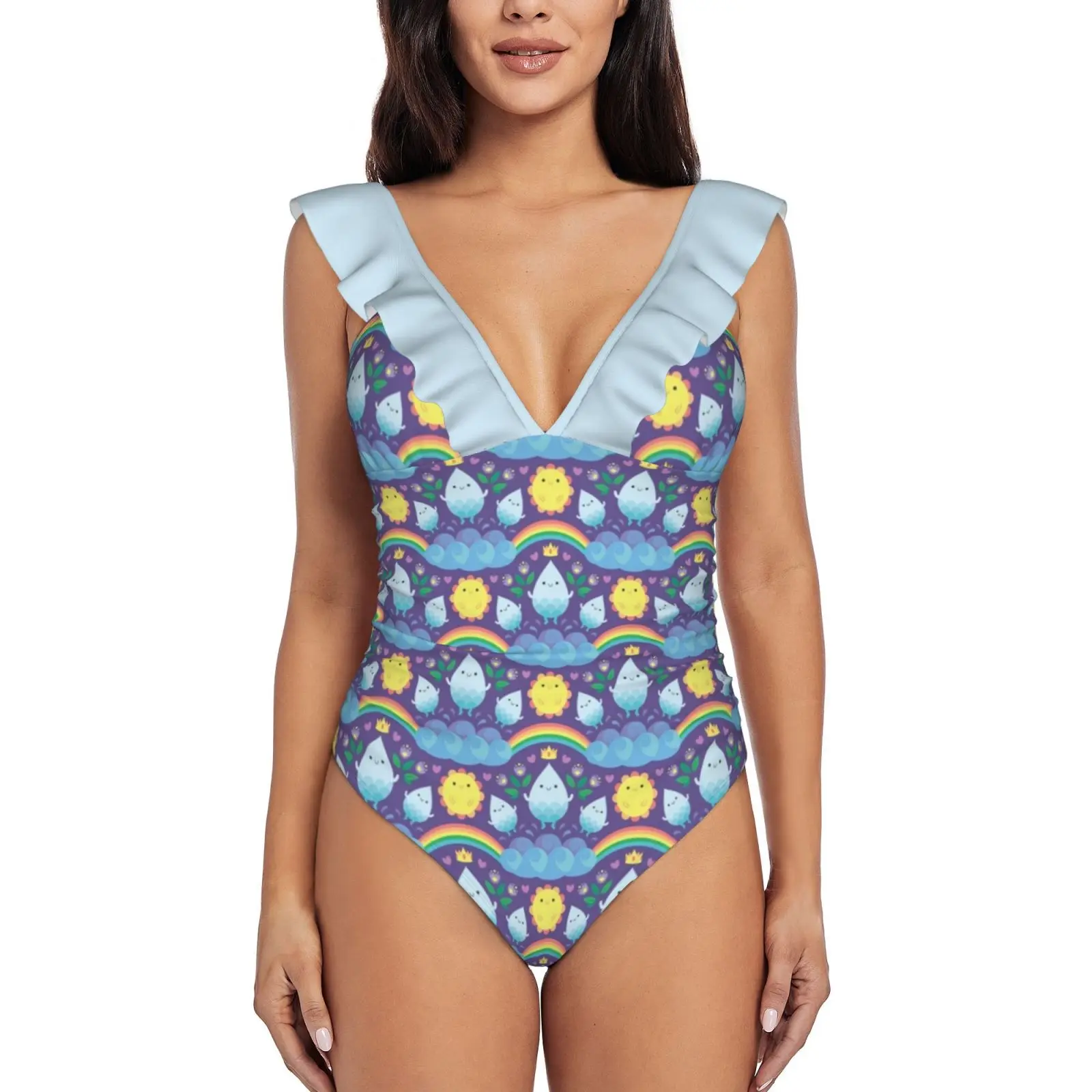 

Женский сплошной купальник с рюшами Happy Water Spirit, сплошной купальник, купальный костюм, пляжная одежда с узором, солнце для погоды