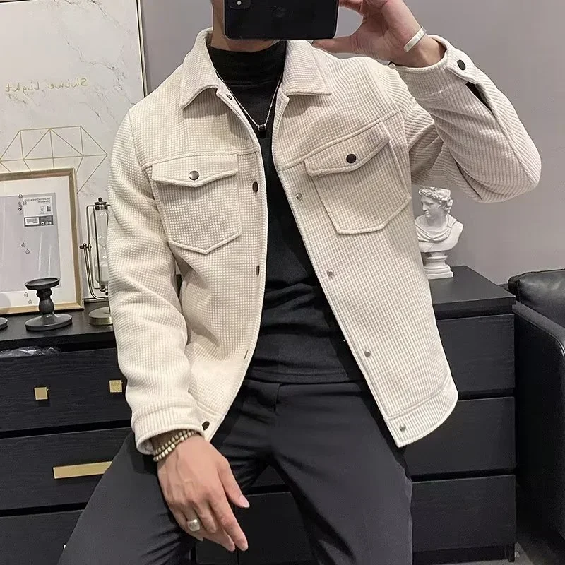 

Winter Fashion Jacket Men's Lapel Autumn and Winter New Corduroy Jacket Luxury Retro Slim Fitting Jacket for Business Office Use