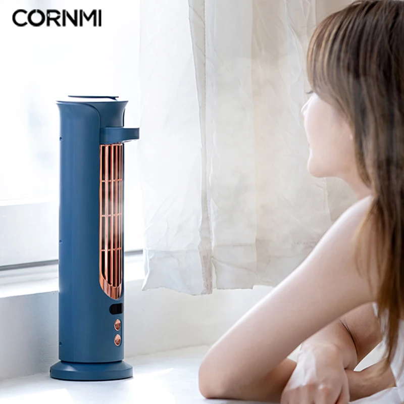 Cornmi Smart 2 in 1 Tower Water Cooling Fan USB Wireless Cold Mist Humidifier Home Leafless Fan Desktop Large Fog Air Humidifier