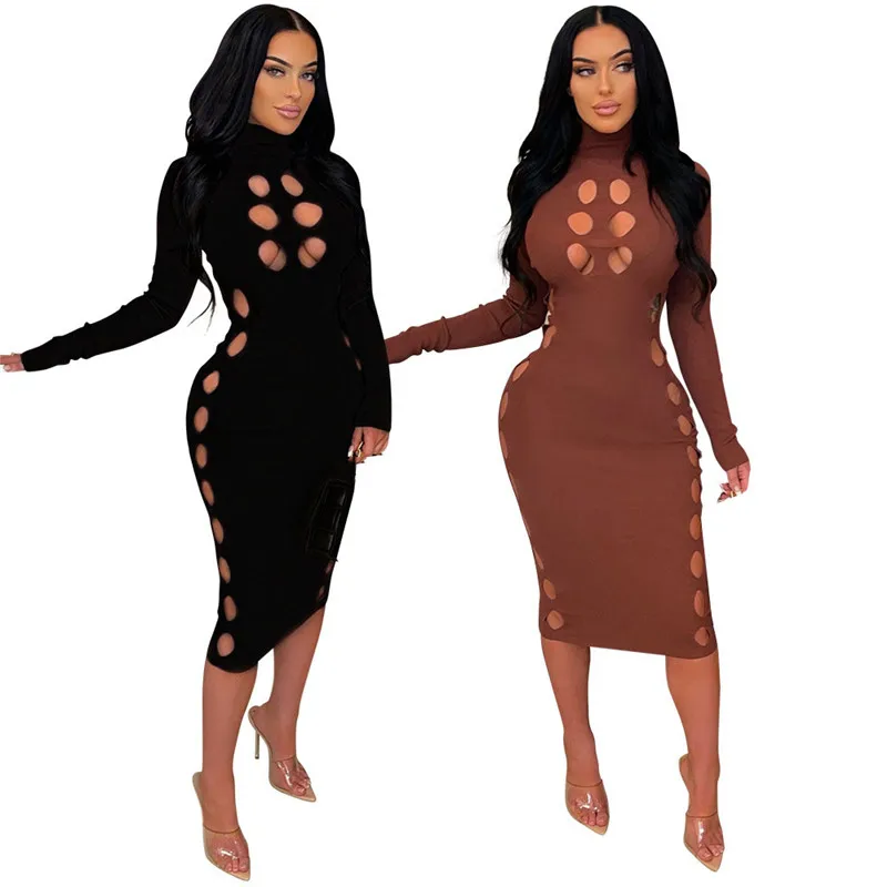 

WUHE Sexy Cut Out Bodycon Evening Dresses Vintage Clothes Elegant Birthday Party Outfits Long Sleeve Women Dresses