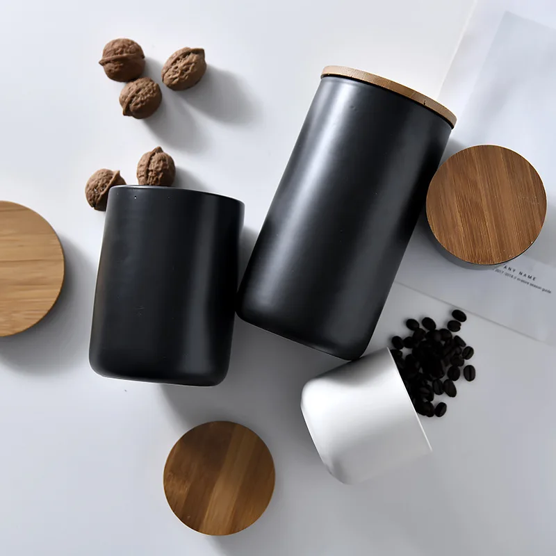 

260ML/800ML/1000MLCeramic Food Storage Jar with Airtight Bamboo Lid - Storage Jar for Serving Tea, Coffee, Spices, Nuts Etc