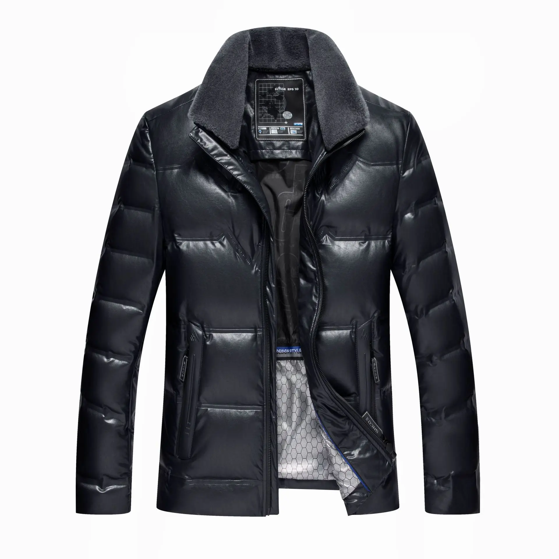 

SK25 Leather Down Jacket Men's Middle-aged and Young Leather Fur Collar Thickened Sheepskin Plus Velvet Coat