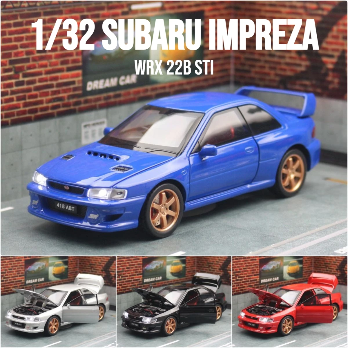 1/32 Subaru Impreza WRX 22B STI JDM модель игрушечного автомобиля литой под давлением