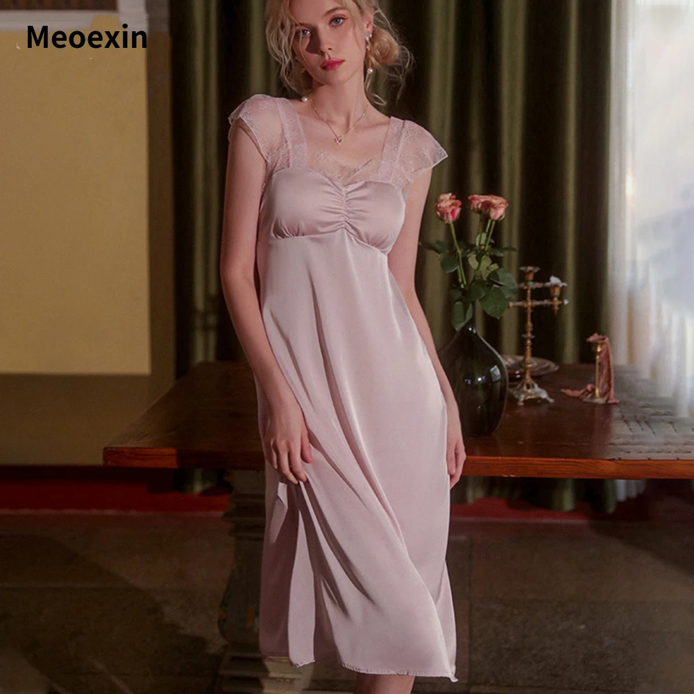 

Элегантная ночная рубашка во французском стиле, женское кружевное длинное платье принцессы без рукавов с нагрудным поясом и трусиками, домашняя одежда