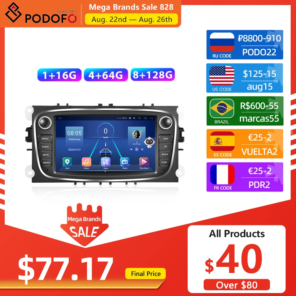 	Podofo 4G HIFI Android 10 2 Di	