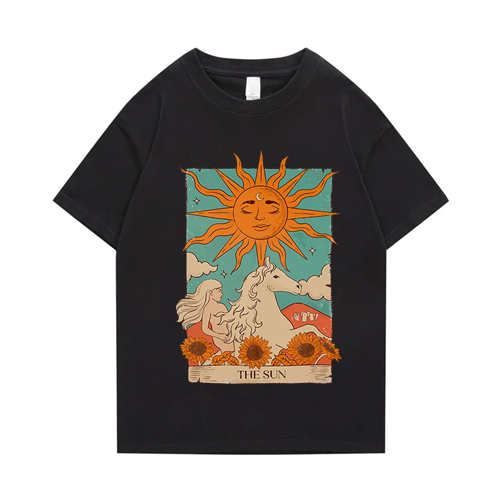 

Tarot Card Art The Sun Creativity Print T-Shirt Man Loose Oversize T-Shirt Summer Casual Tops Fashion Casual Cotton Tee Clothes