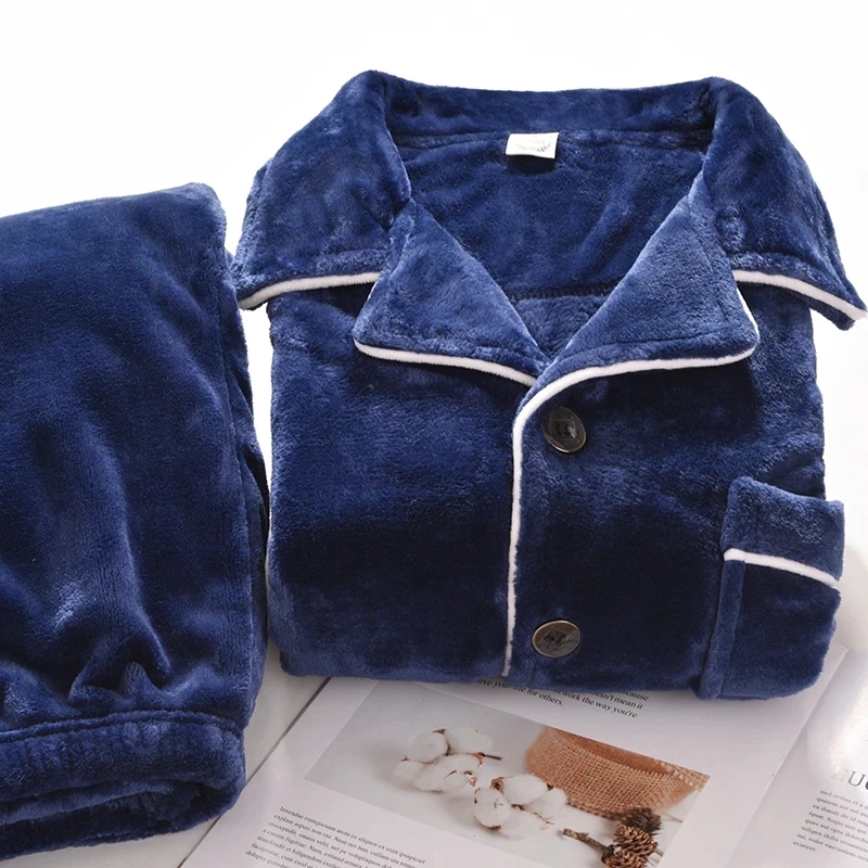 

Winter Coral Fleece Pajamas for Men Dormir Lounge Sleepwear Man's Bedroom Home Clothes Pijamas Thicken Bedgown Warm Pyjamas PJs