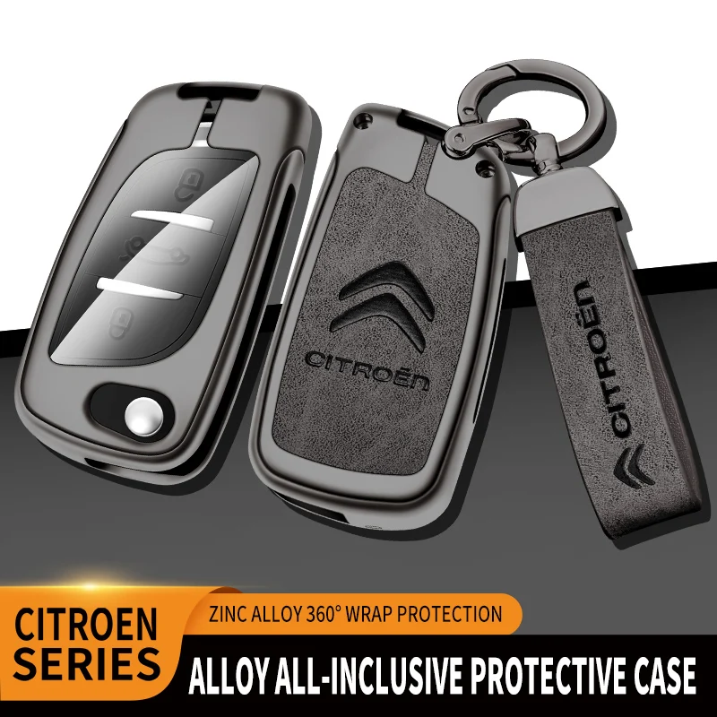 

New Zinc Alloy+Leather+TPU Car Key Case Bag For For Citroen C5 C4L 2013 2014 2015 Accessories