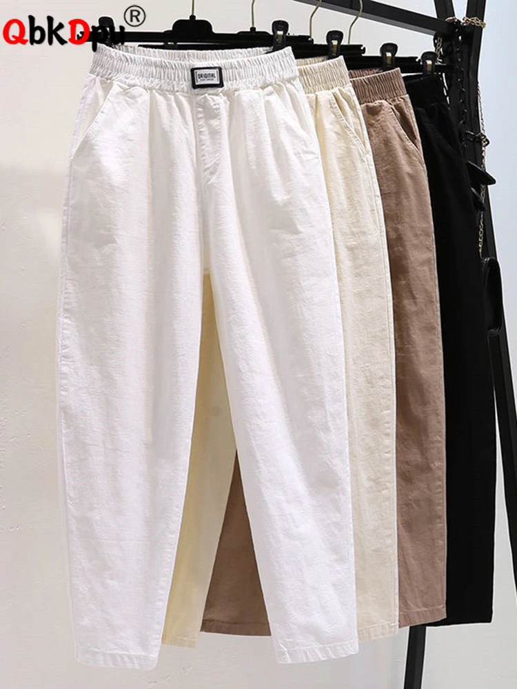 Casual Cotton Linen Ankle-length Harem Pants High Waist Pantalones Baggy Summer Women Radish Trousers Korean Fashion Sweatpants