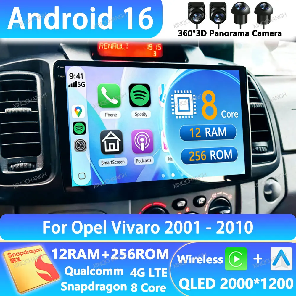 Фото Автомагнитола Android 16 для Opel Vivaro Renault Trafic X83 2001-2010, навигационная система 2DIN, 4G LTE, 5G WIFI, GPS, QLED, Qualcomm №1