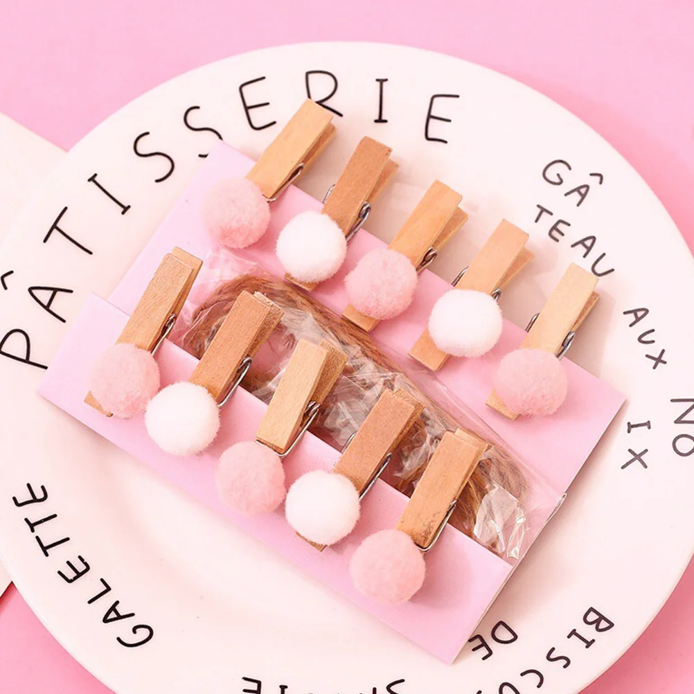 

50PCS Mini Fur Wooden Clips Decoration Pompon Photo Craft Clothespin for DIY Artwork