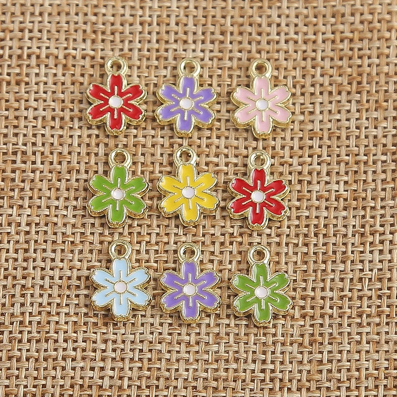 

10pcs 12x9mm Cute Small Enamel Flower Charms Pendants for Making DIY Necklaces Earrings Handmade Bracelets Craft Jewelry Finding