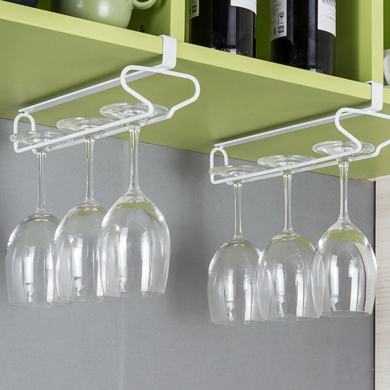 

2Pcs Wine Glass Holder, Upside Down Drain Punch-Free Wire Simple Cabinet Stemware Rack Wine Rack
