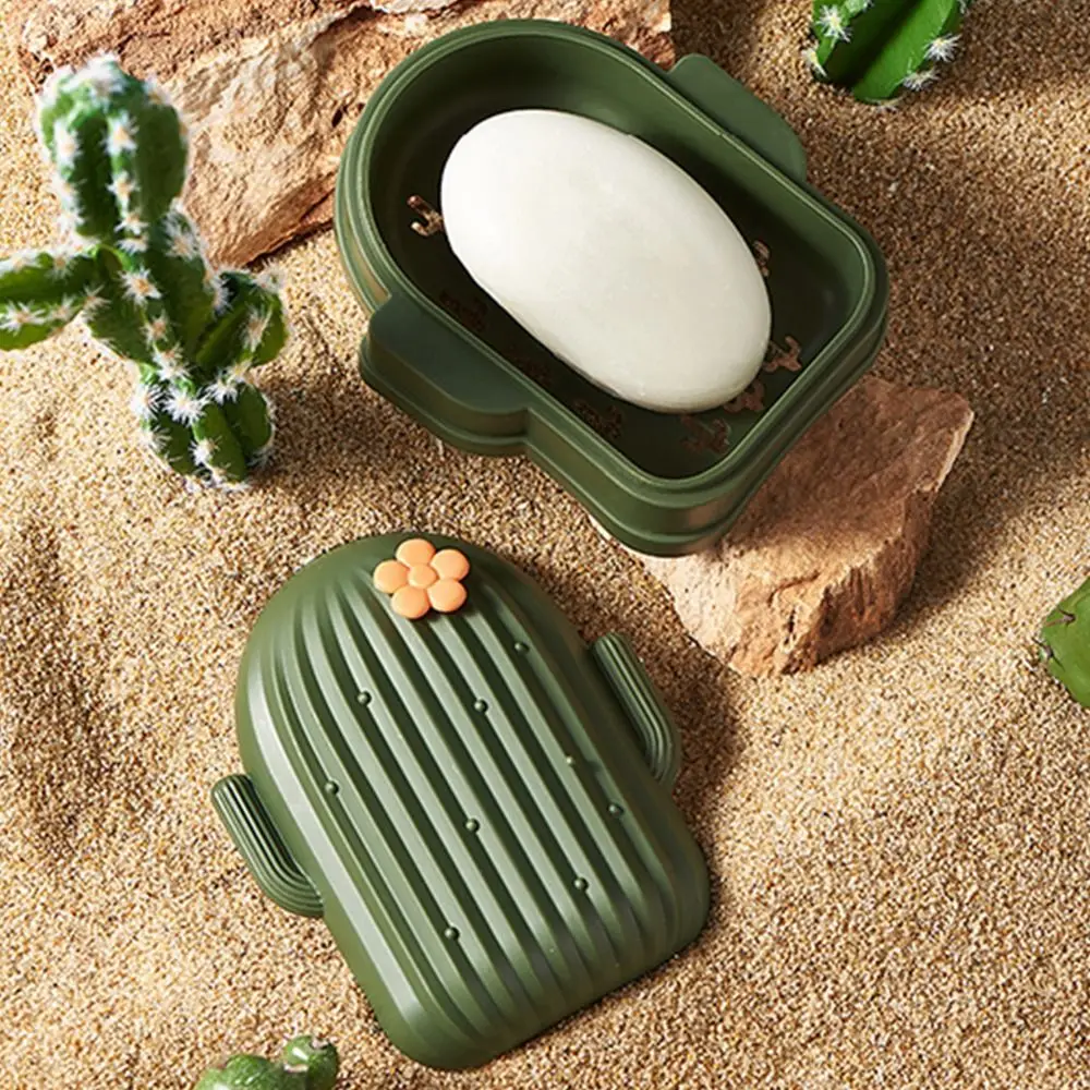

Soap Drain Box Creative Plant Cactus Shape Soap Sponge Stand With Lid Portable For Home Kitchen Countertop Bathroom Locker