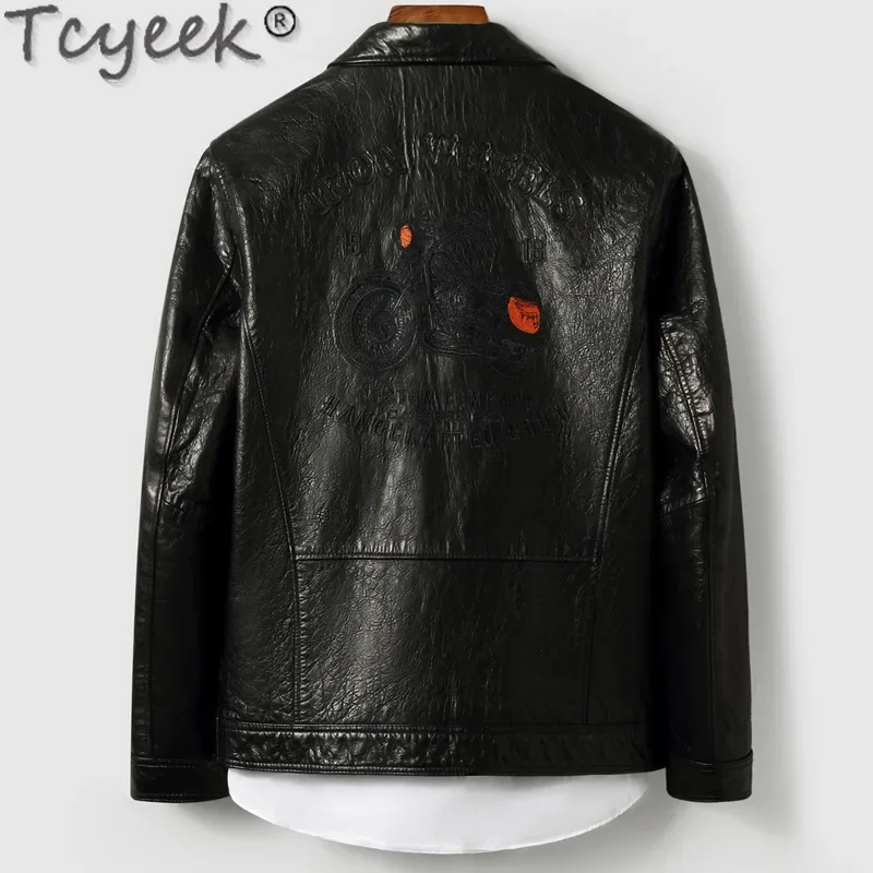 Tcyeek Мужская кожаная куртка из натуральной кожи Мотоциклетные куртки Мужские