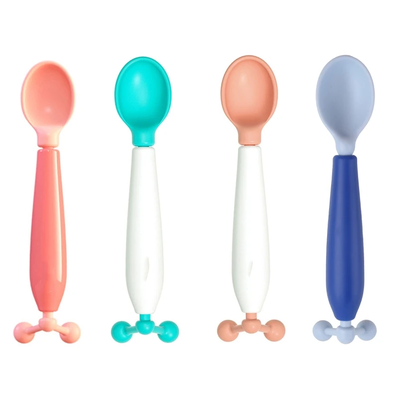 Children's Scoop Soft Baby Spoons Rotatable Training Scoop Gravity Temperature Spoon First Stage Scoop Gift for Toddlers