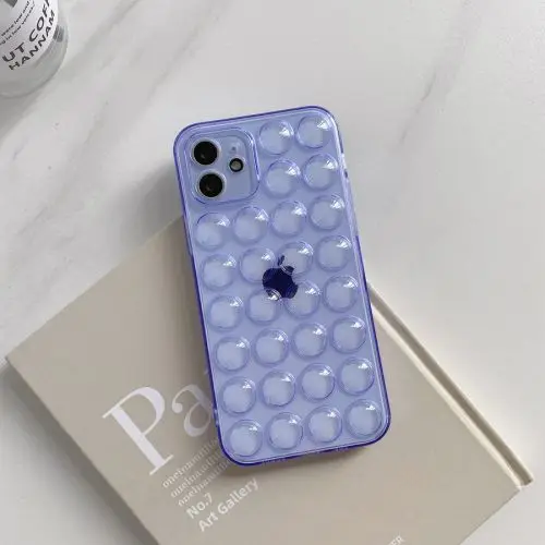 

Solid Color Button Bubble Cell Phone Case For iPhone 11 12 Mini Pro Max X XS MAX XR 7 8 6SPlus Transparent Shockproof Back Cover