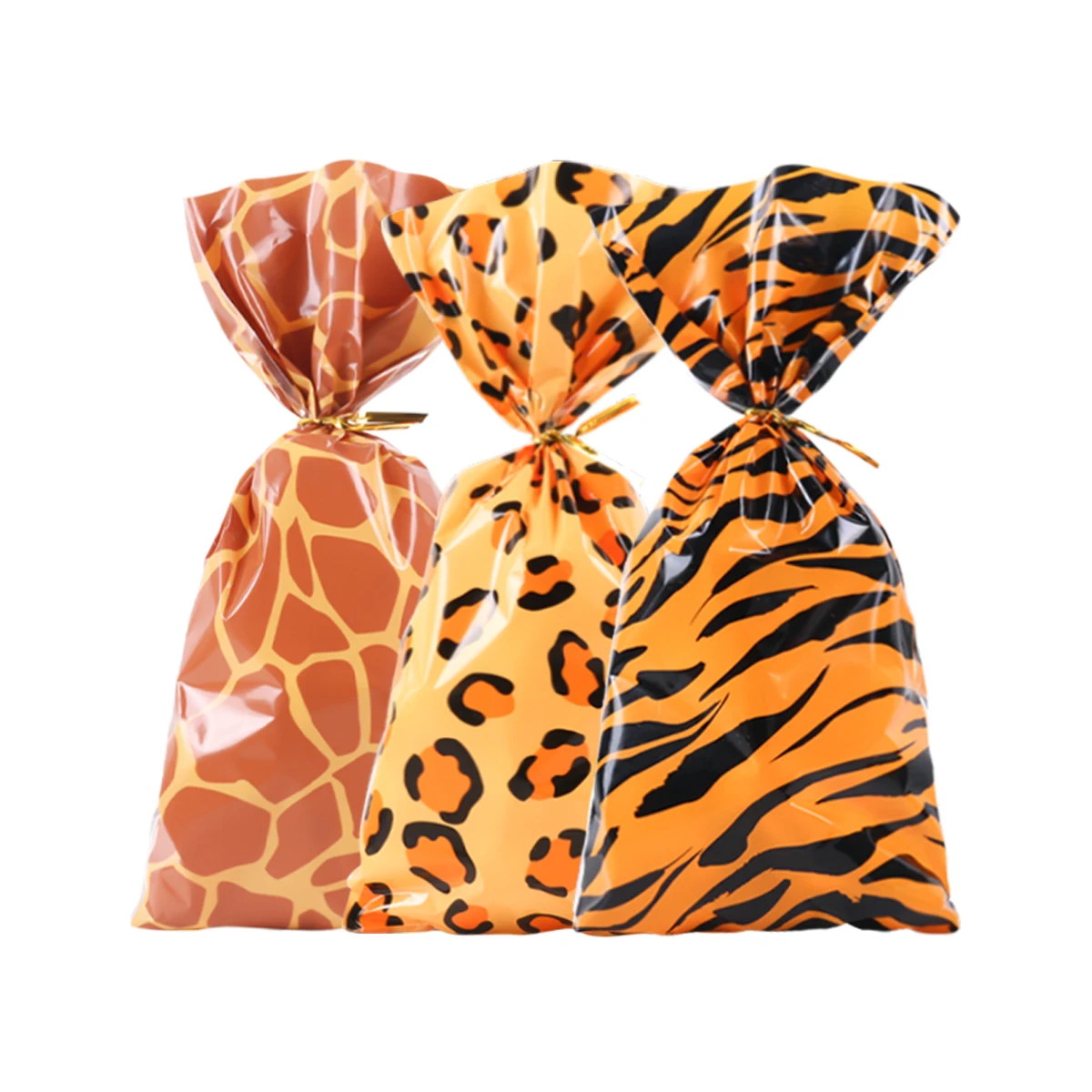 

50pcs Giraffe Lion Tiger Print Treat Bags Cellophane Candy Bag Plastic Goodie Storage Bags Jungle Safari Party Favor baby shower