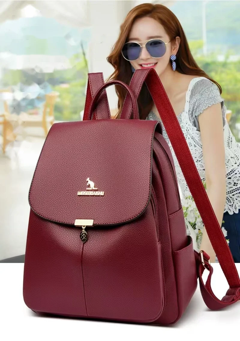 

Women's Backpack 2022 New Elegant Luxury Soft PU Leather Lady Travel One Shoulder Backpack Girl High Quality Fashion B bWomenags