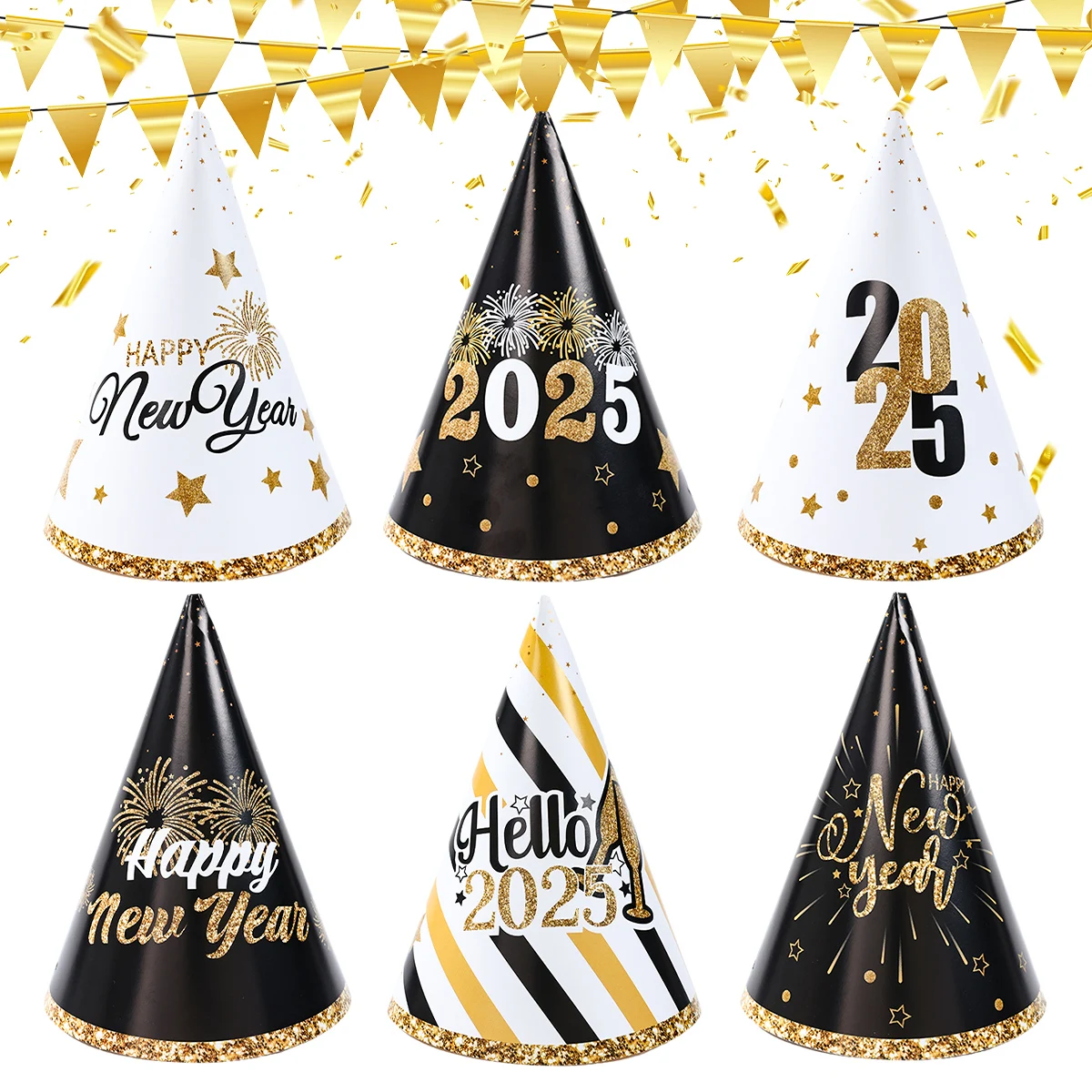 С Новым годом 2025 Черное золото Одноразовая шляпа Детские сувениры Черная