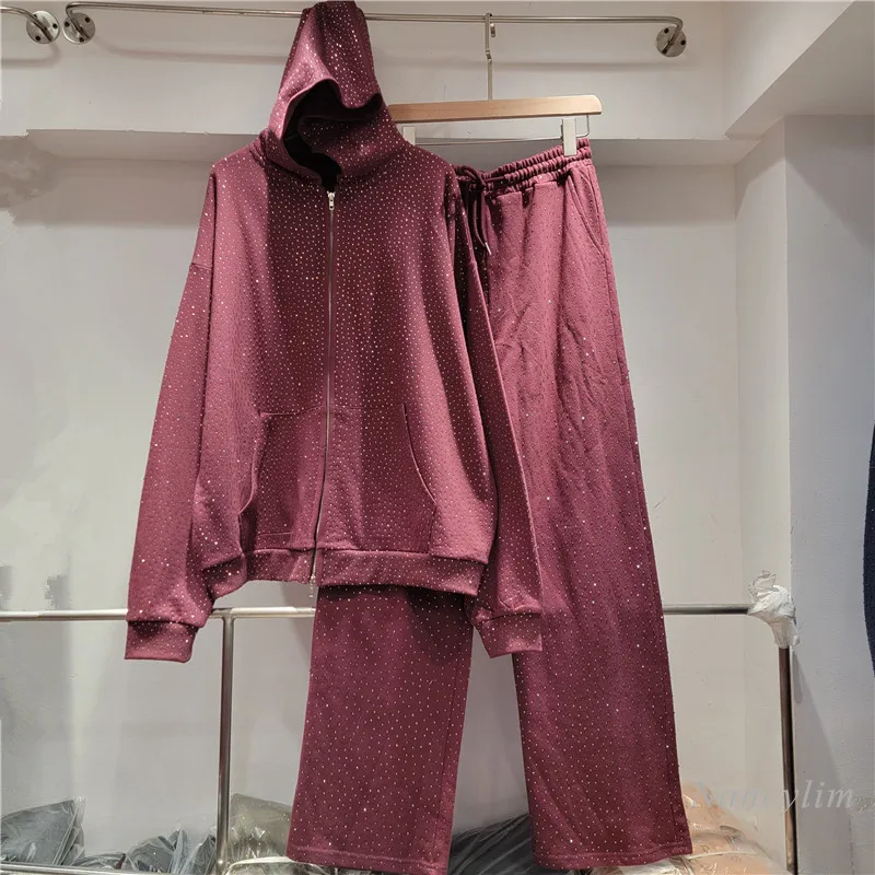 Сверкающий свободный свитшот с капюшоном и длинными рукавами Design Sense + прямые