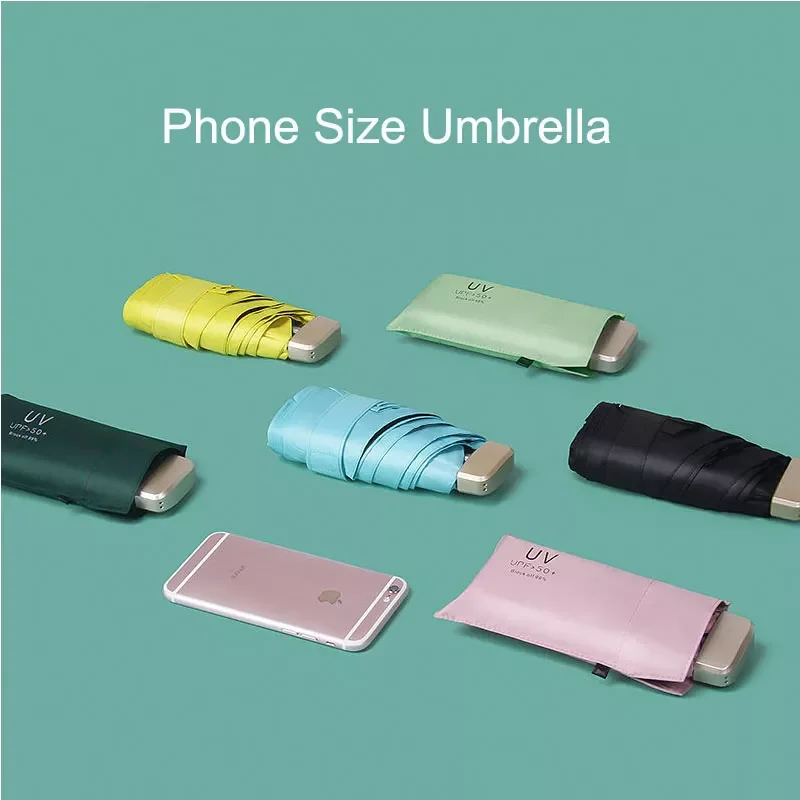 

2023 Phone Size Mini Pocket Women's Umbrella Male Man Ultralight Rain Sun Umbrella Girls Anti UV Portable Folding Umbrella P