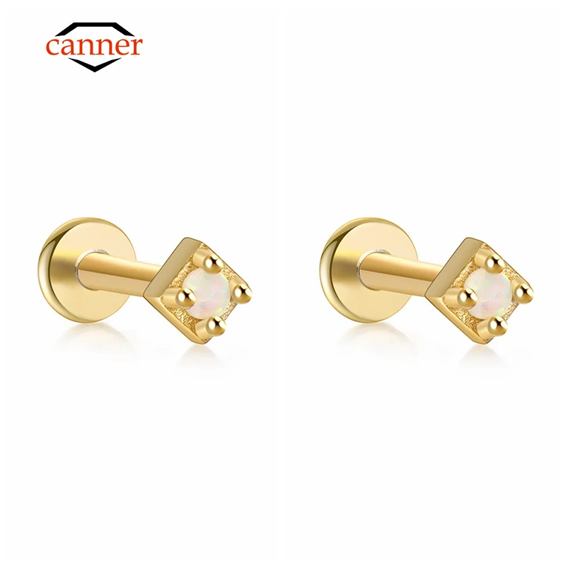 

CANNER 2pcs Simple Fashion 925 Sterling Silver Opal Stud Earrings for Women Piercing Cartilage Earring Fine Jewelry Accessories