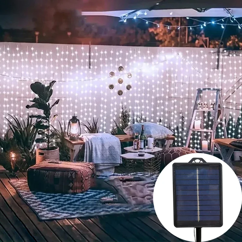 СВЕТОДИОДНАЯ Гирлянда-занавеска на солнечной батарее 6 х3 м 600 светодиодов