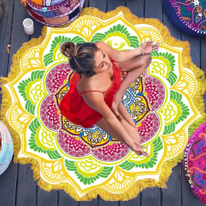 

Printed polygon tassel round bath towel yoga mat lotus colorful beach towel tapestry meditate