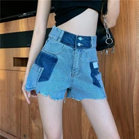 women 2021 summer vinatge high waist jeans shorts fall female sexy hole blue denim short new casual all match slim jean shorts