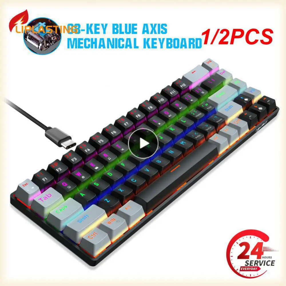 

1/2 шт. Fizz K617 RGB USB мини Механическая игровая Проводная клавиатура красный переключатель 61 клавиша для геймера для компьютера ПК ноутбука съемный кабель