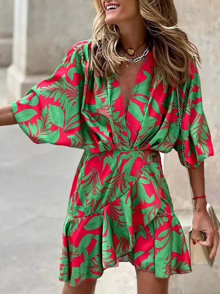 Женское праздничное мини-платье с глубоким V-образным вырезом повседневное