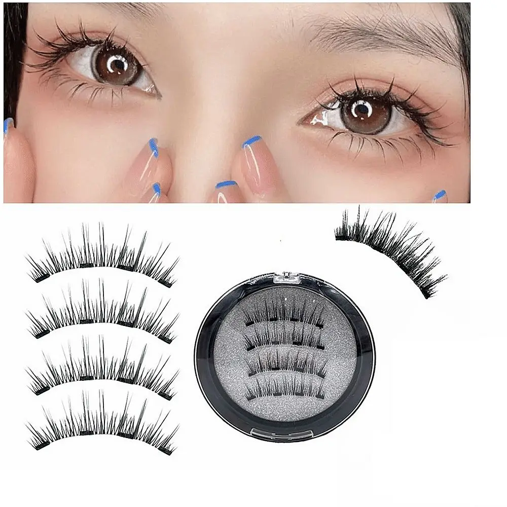 

3/4 Magnets Magnetic Eyelash with Applicator/Clip,Natural Magnetic Lashes Soft Reusable False Eyelash,Cils Magnetique,Faux Cils