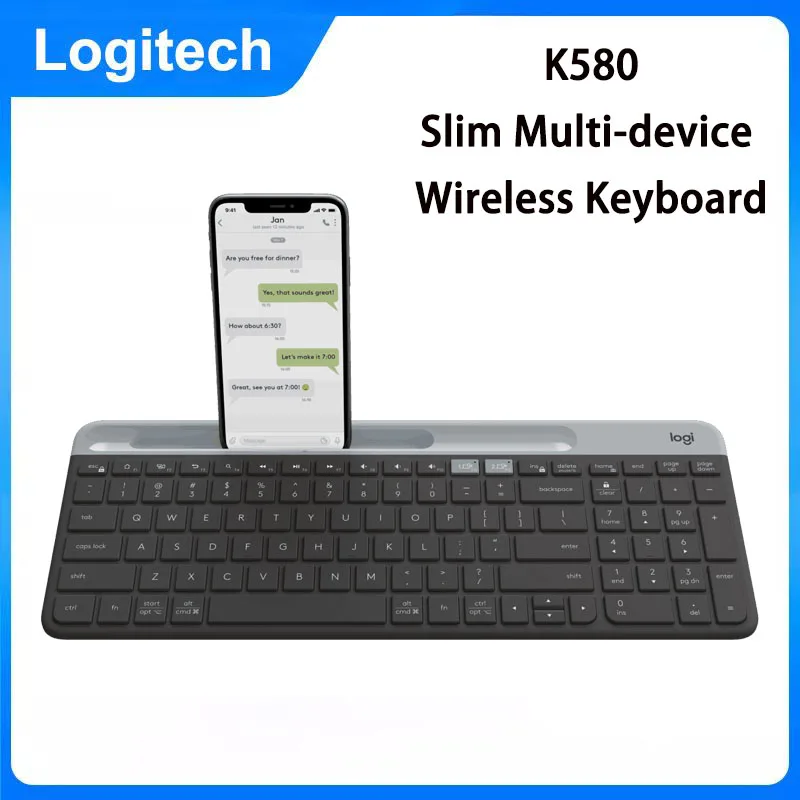 Беспроводная клавиатура Logitech K580, тонкая ультратонкая клавиатура для множества устройств, дизайн вперед, плавающая Клавиатура для ноутбука, ПК, офиса